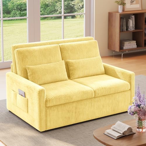 Ahomly Pull Out Convertible Sofa Bed, 3-in-1 Sleeper Loveseat, Yellow
