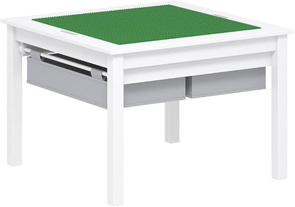 UTEX 2 in 1 Kids Construction Play Table with Storage (White) | with Storage Drawers and Built in Plate