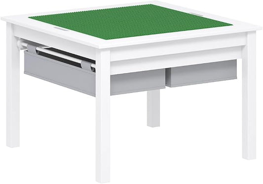 UTEX 2 in 1 Kids Construction Play Table with Storage (White) | with Storage Drawers and Built in Plate