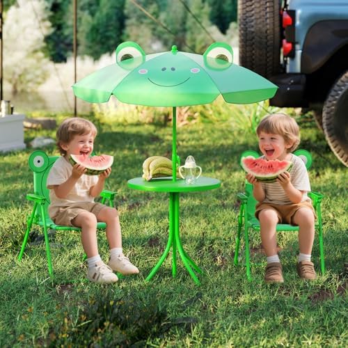 Kids Picnic Table, Kids Outdoor Table with 2 Folding Chairs