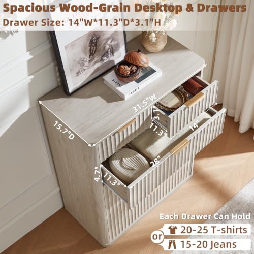 LEYAOYAO Fluted 6 Drawers Dresser for Bedroom Set of 2, 42" Tall Modern Chest of Drawers with Metal Handle, Curved Profile Design,Light Grey Wood Drawer Organizer for Bedroom, Living Room, Hallway