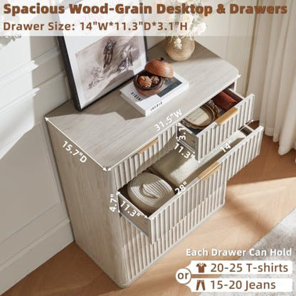 LEYAOYAO Fluted 6 Drawers Dresser for Bedroom Set of 2, 42" Tall Modern Chest of Drawers with Metal Handle, Curved Profile Design,Light Grey Wood Drawer Organizer for Bedroom, Living Room, Hallway