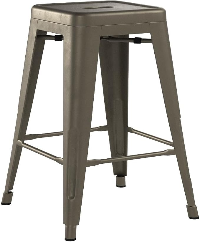Furmax 24 Inch Metal Bar Stools Set of 4, Counter Height Bar Stools Height High Backless Stools Industrial Stackable Bar Chairs for Dining Room Kitchen Indoor Outdoor Stools Bar Chairs (Gun)