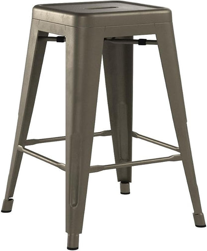 Furmax 24 Inch Metal Bar Stools Set of 4, Counter Height Bar Stools Height High Backless Stools Industrial Stackable Bar Chairs for Dining Room Kitchen Indoor Outdoor Stools Bar Chairs (Gun)
