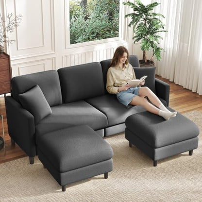 Welzona Loveseat Sofa, Teddy Love seat Couches 83", with 2 Storage Ottomans