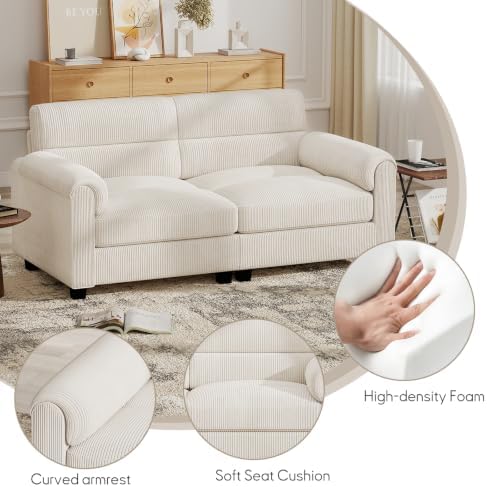 Bonzy Home Loveseat Sofa & 3 Seater Couch, Corduroy, White