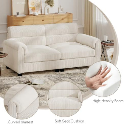 Bonzy Home Loveseat Sofa & 3 Seater Couch, Corduroy, White