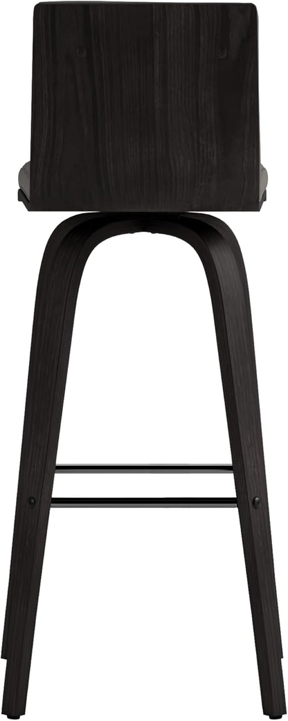 Armen Living Vienna Modern Swivel 30" Bar Height Barstool with Gray Faux Leather and Black Wood Finish