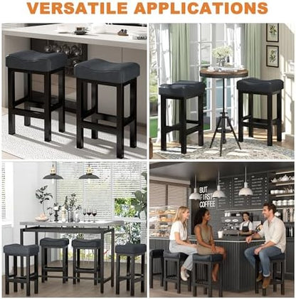 Bar Stools Set of 2, 24 Inch Counter Height BarStools for Kitchen Island, Faux Leather Thick Saddle Seats & Heavy Duty Metal Base, Easy Assembly (Gray,24 inch)