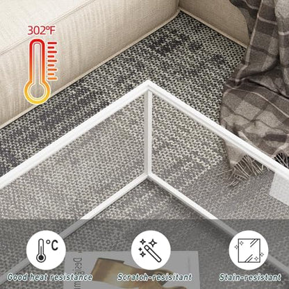 Glass Coffee Table Square Coffee Table for Small Space,Modern Minimalist Center Table for Living Room Home Office,Tempered Glass-top with Sturdy Metal Frame,Easy Assembly,27 x 27In, White