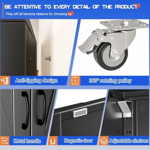 GAIOUS 78.7" Tall Metal Storage Cabinet with Lock and Wheels, File Cabinet