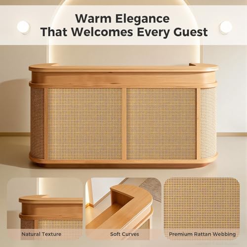 71 Inch Rattan Reception Desk, Fully Assembled, Natural