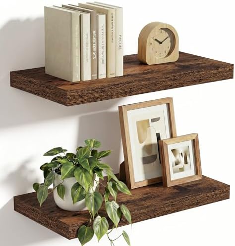 10 in Deep Floating Shelves 16” Set of 2, Rustic Brown