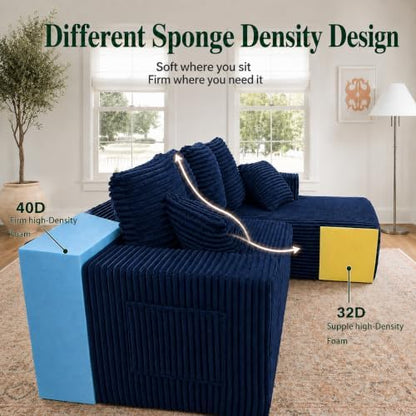 96" Modular Boneless Couch, L Sectional Couches for Living Room