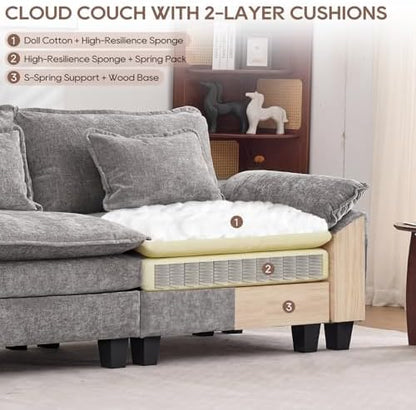 IPKIG 82.6" Modular Sectional Cloud Couch, Modern Sofa with 2 Ottomans