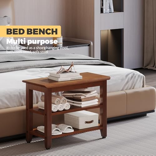 Wood Shoe Bench for Entryway,Bench with Shoe Rack,Storage Shoe Organizer for Hallway,Living Room,Bedroom (Brown, 23.62''W×11.81‘’D×17.71‘’H)