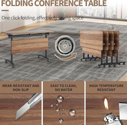 Folding Conference Room Tables, Modular Seminar Conference Table Modern Flip Top Training Meeting Tables, Conference Room Table with Wheels for Home Office Classr, 8 Pack 70.8inch