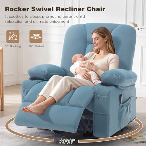 Rocker Recliner Chairs with Massage and Heat, Blue