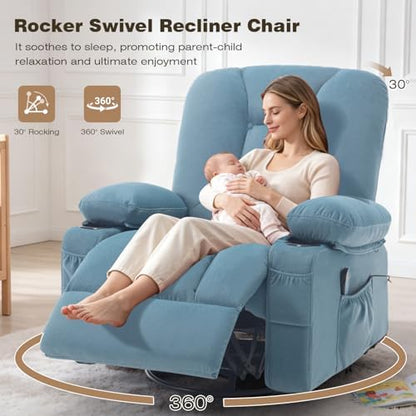 Rocker Recliner Chairs with Massage and Heat, Blue