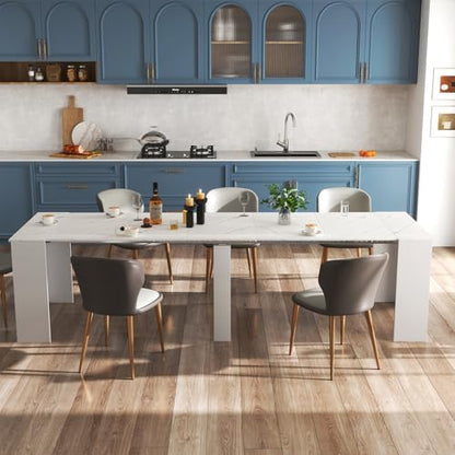 Extendable Dining Room Table for up to 12 People 20-119 inch White Marble