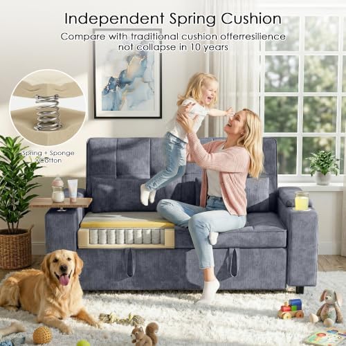 65in Sleeper Sofa Bed, Pull Out Couch for Living Room(Blue)