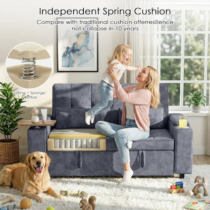 65in Sleeper Sofa Bed, Pull Out Couch for Living Room(Blue)