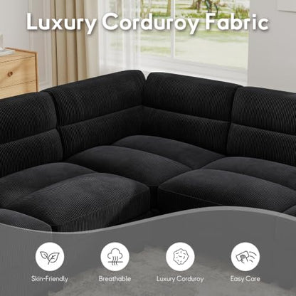 Bonzy Home Modular Sectional couches for Living Room, L Shaped Sofa, Black