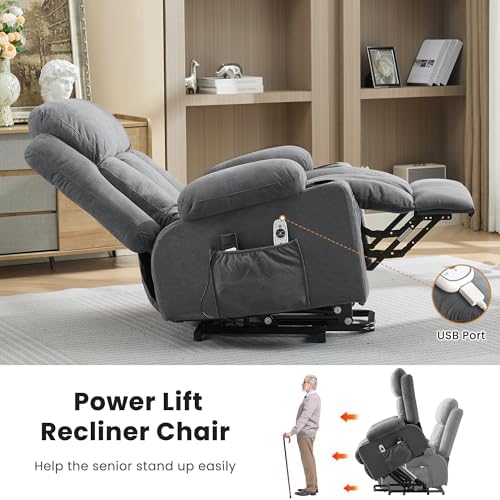 MAHOMICO Power Lift Recliner Chair for Elderly with Vibration Massage and Lumbar Heating Electric Oversized Single Sofa with Cup Holder and USB Charge Port for Living Room
