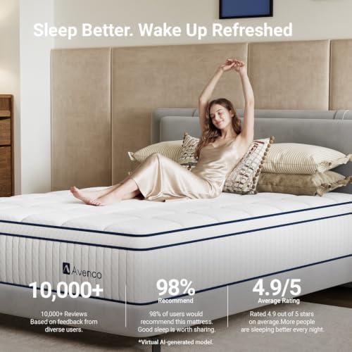 Avenco King Mattress 12 inch, King Hybrid Mattress in a Box