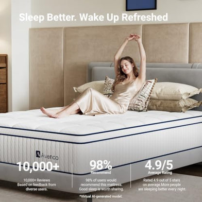 Avenco King Mattress 12 inch, King Hybrid Mattress in a Box