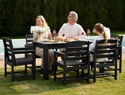 SERWALL 59" HDPE Outdoor Dining Set for 6, w/ 1 Table & 6 Armchairs, Black