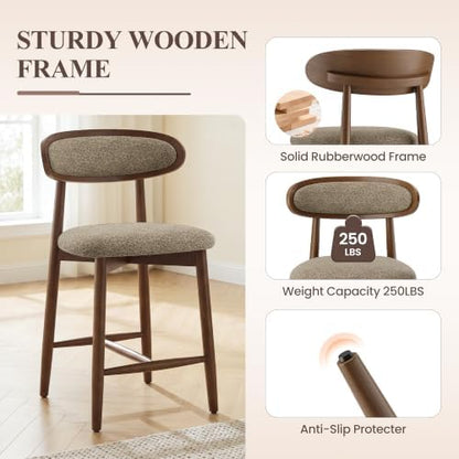 Bar Stools Set of 1, 24.8″ Counter Height Barstools with Wood Legs