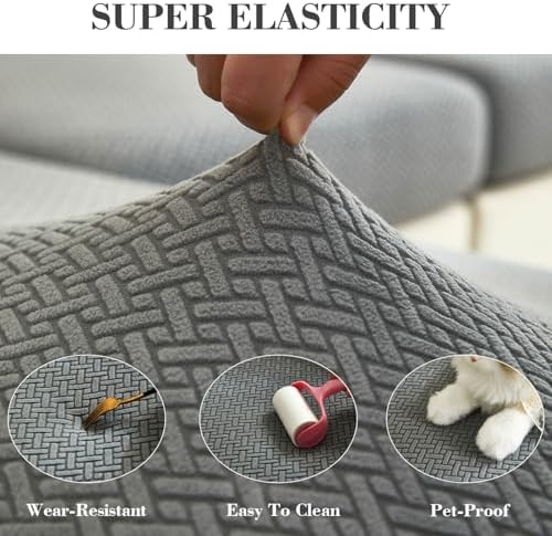 Sofa Covers Couch Covers for Sofa Pet Friendly Couch Cushion Covers Universal Sofa Covers Washable Stretch Slipcovers for Sectional Sofa (Texture Gray,Extra Large Single Seat Cover)
