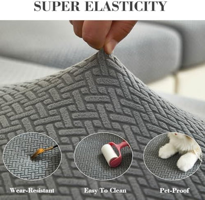 Couch Covers for 2 Cushion Sofa Pet Friendly Couch Cushion Covers Universal Sofa Covers Washable Stretch Slipcovers for Sectional Sofa (Texture Gray,Large Double Seat Cover)
