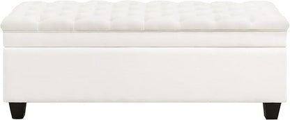 WUTUTUEE 51" Fabric Storage Ottoman Bench, Upholstered Rectangle End of Bed Storage Ottoman Tufted Living Room Bedroom Bench with Safety Hinge, Solid Wood Legs, Loads 500 lb(Beige)