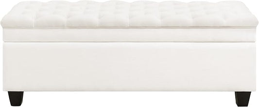 WUTUTUEE 51" Fabric Storage Ottoman Bench, Upholstered Rectangle End of Bed Storage Ottoman Tufted Living Room Bedroom Bench with Safety Hinge, Solid Wood Legs, Loads 500 lb(Beige)