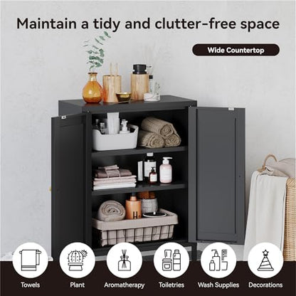 COFaR 31.5"H Metal Bathroom Storage Cabinet, Small Organizer Cabinet, Black