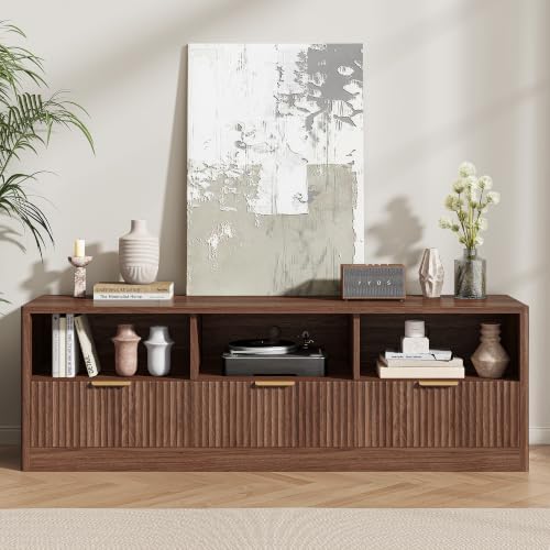 IRONCK 59" Fluted TV Stand for TVs Up to 65", Walnut