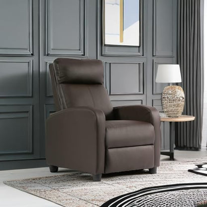 FDW Recliner Chair Single Reclining Sofa Leather Chair Home Theater Seating Living Room Lounge Chaise with Padded Seat Backrest (Brown)