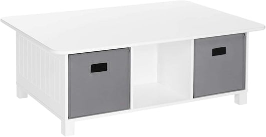 RiverRidge Kids 6 Cubby Storage 2pc Activity Table, White with Gray Bins