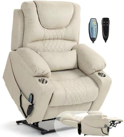 FUNECORP Large Power Lift Recliner Chair Sofa with Massage and Heat for Big and Tall Elderly,Infinite Positions,Dual Motor,Cup Holders,Extended Footrest,Velvet Home Theater Seat