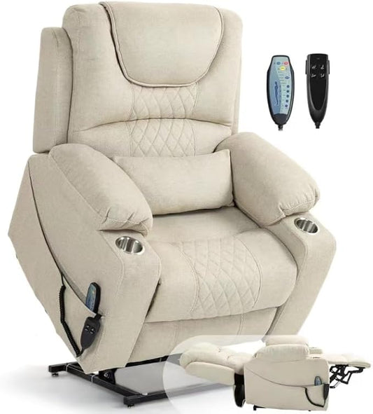 FUNECORP Large Power Lift Recliner Chair Sofa with Massage and Heat for Big and Tall Elderly,Infinite Positions,Dual Motor,Cup Holders,Extended Footrest,Velvet Home Theater Seat