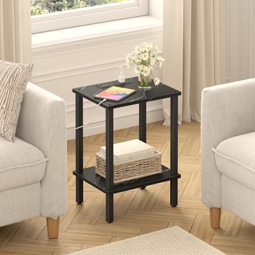 TUTOTAK End Table with Charging Station, Side Table, Nightstand