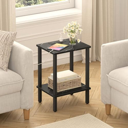 TUTOTAK End Table with Charging Station, Side Table, Nightstand