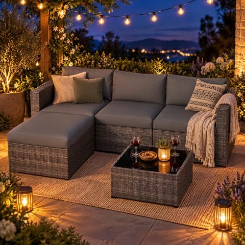 May in Color Outdoor Patio Furniture Set - Rattan Outdoor Sectional Furniture,Patio Conversation Sets for Balcony,Porch,Backyard,Deck,Garden,Grey