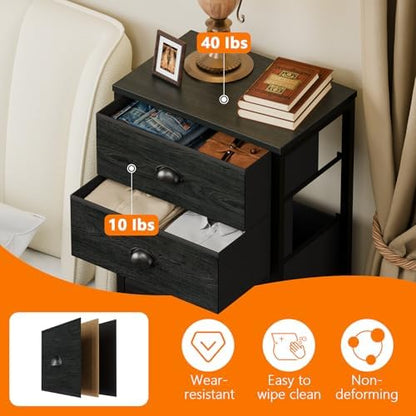 Black Bedroom Dresser, Tall Chests of Drawers with 7 Fabric Bins