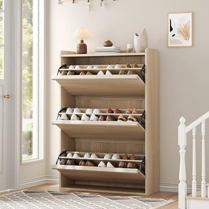 Space-Saving Narrow Shoe Cabinet – Wooden Freestanding Organizer