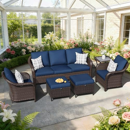 6 Piece Patio Furniture Set, Wicker Outdoor Conversation Set