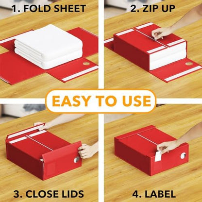 SpaceAid 4 Pack Bed Sheet Organizers and Storage, Foldable Sheet Organizer for Linen Closet, Sheets Set Folder Keeper with Window XL (Queen & King Size) Bedding Container (Red, 4 Pack)