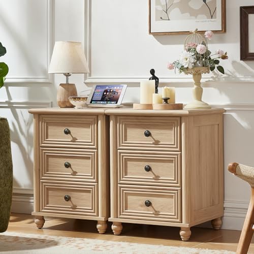 RWYHG 18" Night Stand with Charger Station, Nightstand with 3 Drawers